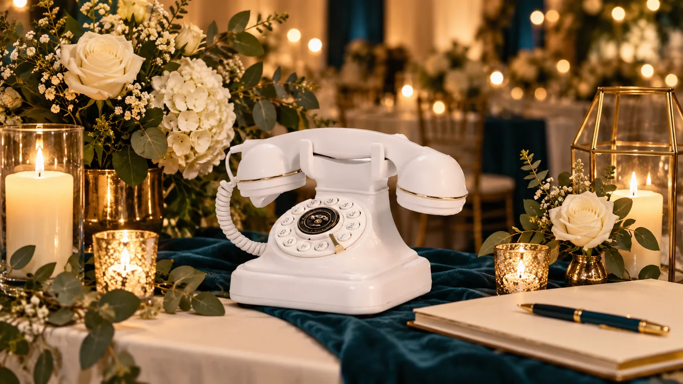 Téléphone blanc de livre d'or audio en situation