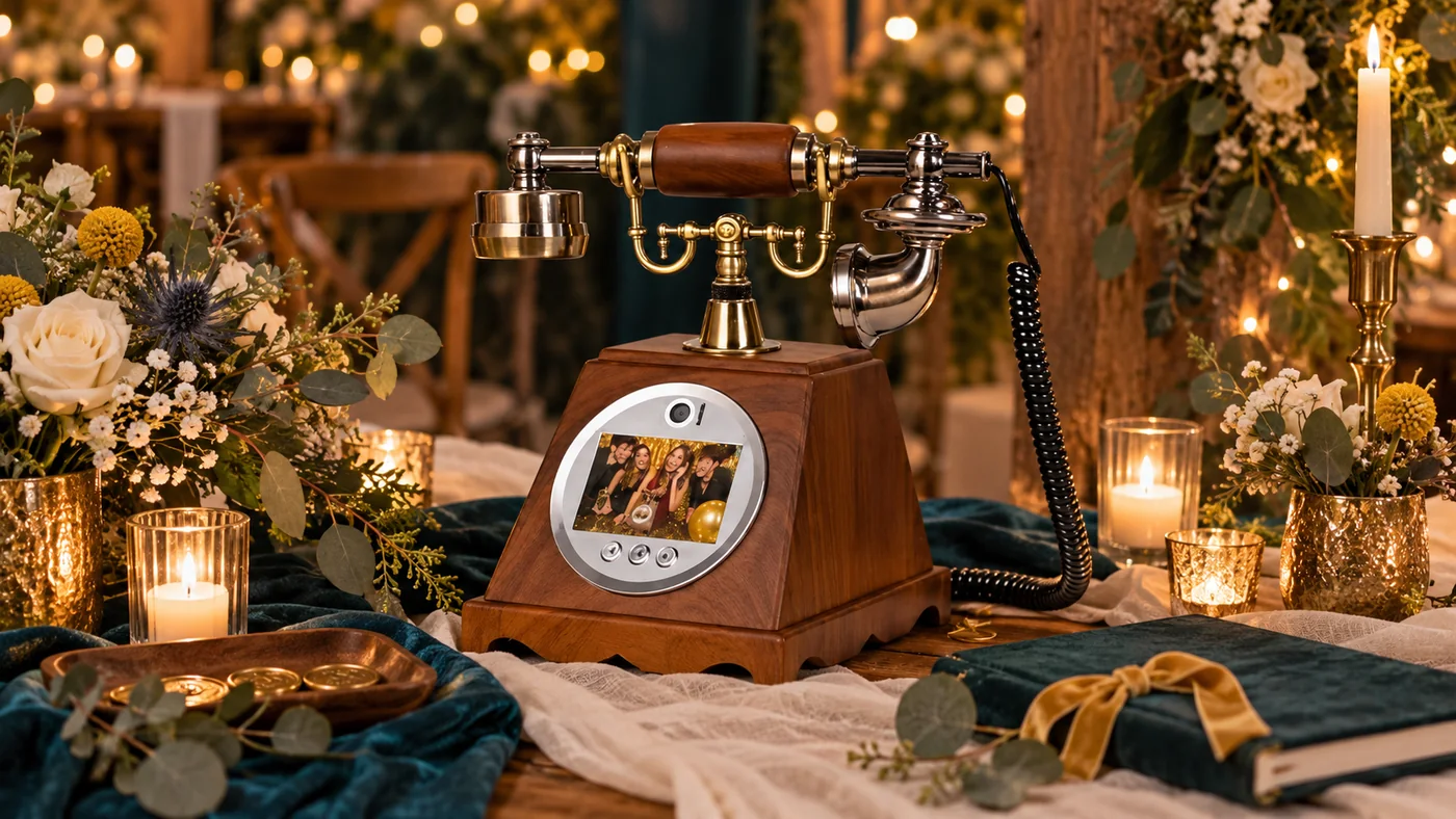 Téléphone vidéo en bois en situation